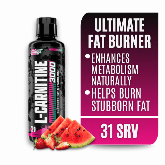 Nutrex Research Liquid L-Carnitine 3000 Strawberry Watermelon Fat Metabolism Energy Support Drink 31 Servings