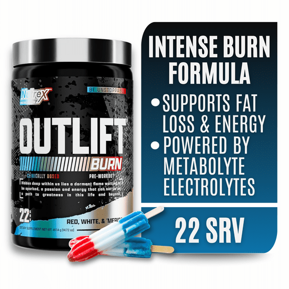 Nutrex Research Outlift Burn Red, White & 'Merica Thermogenic Pre Workout Powder 22 Servings