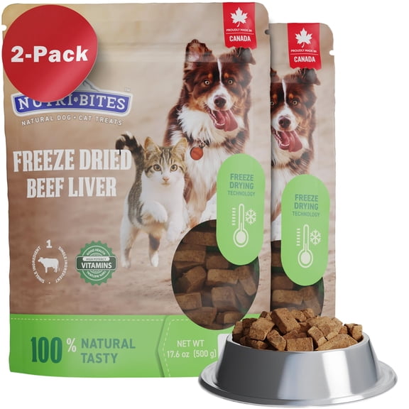 Nutri Bites Beef Liver Treats for Dogs & Cats - 2 Pack (35 oz Total) - High-Protein Freeze Dried Beef Liver Snacks, Single Ingredient, No Additives, Perfect for Training, Sensitive Diets