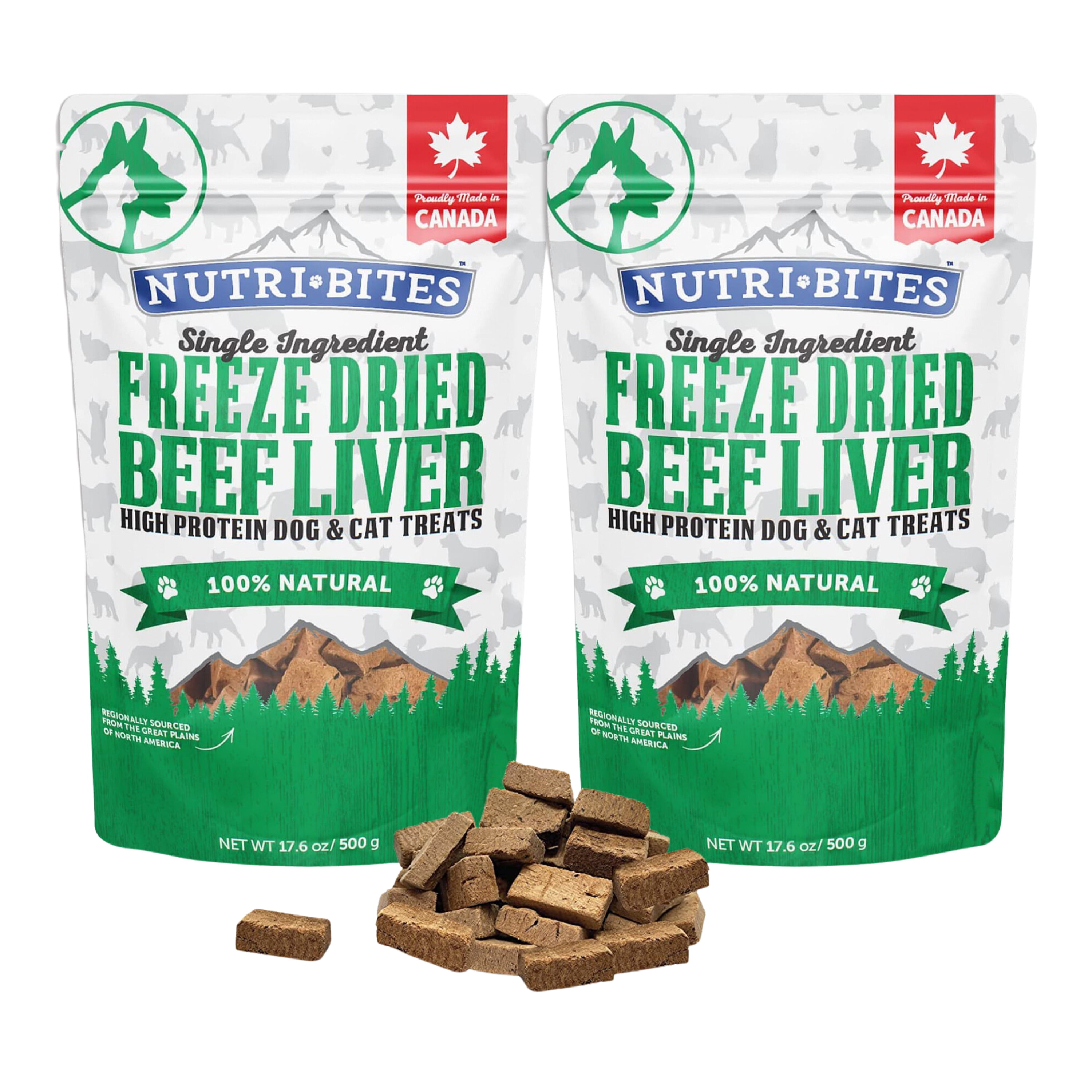 Nutri Bites Freeze Dried Liver Treats for Dogs & Cats - High-Protein Single Ingredient Freeze Dried Dog Treats, Beef Liver - Grain Free, Easy to Digest - Proudly Made in Canada - 500g / 17.6oz (2pk)