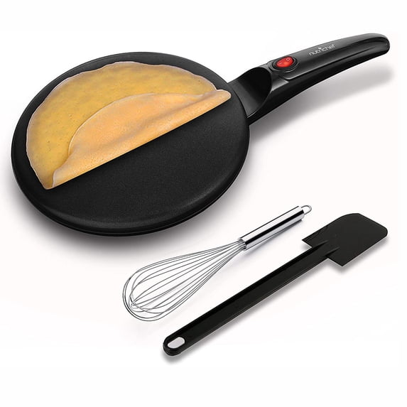 Nutri Chef Electric Plug in Countertop Crepe Maker and Griddle Hot Plate, Black