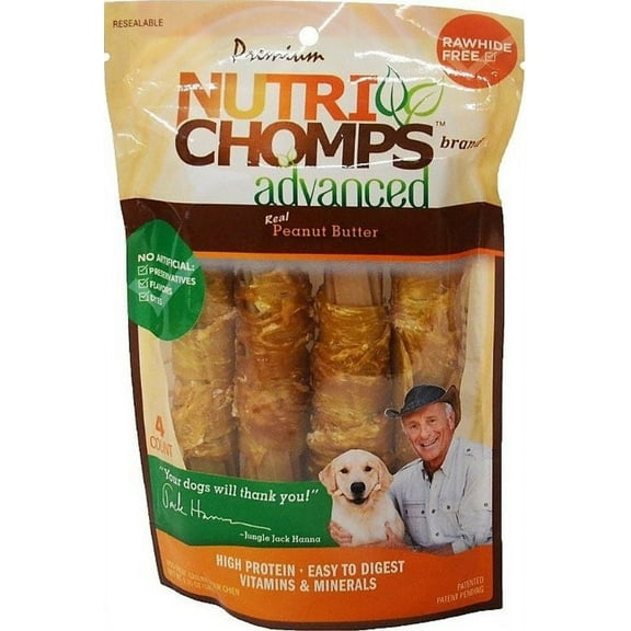 Nutri Chomps Advanced Twists Dog Treat Peanut Butter Flavor [Dog, Treats Packaged] 4 count