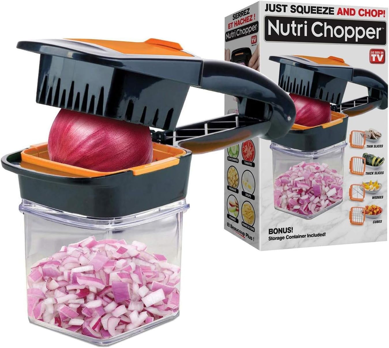 Nutri Chopper Vegetable Slicer that Chops, Cubes and Wedges, Multi-purpose Food Chopper with Stainless Steel Blades, As Seen on TV