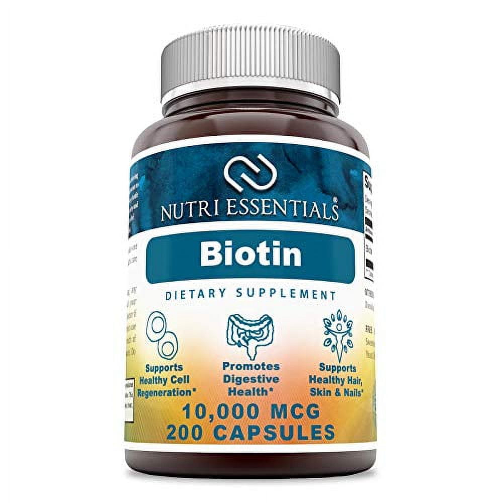 Nutri Essentials Biotin 10000 Mcg Per Serving 200 Veggie Capsules ...