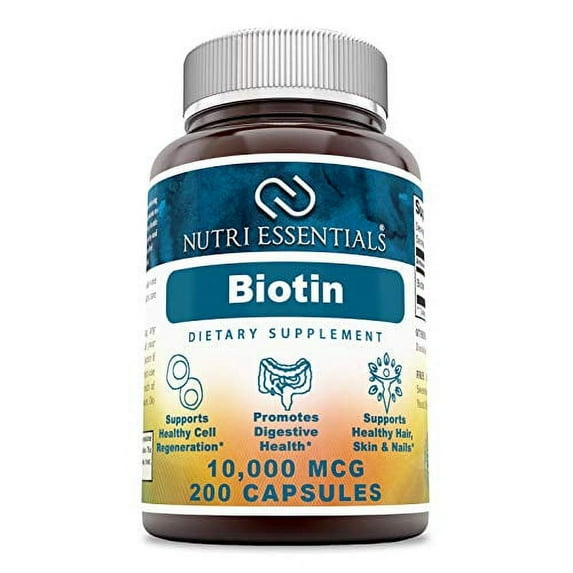 Nutri Essentials Biotin 10000 Mcg Per Serving 200 Veggie Capsules Supplement | Vitamin B7 Supplement | Non-GMO | Gluten Free | Made in USA