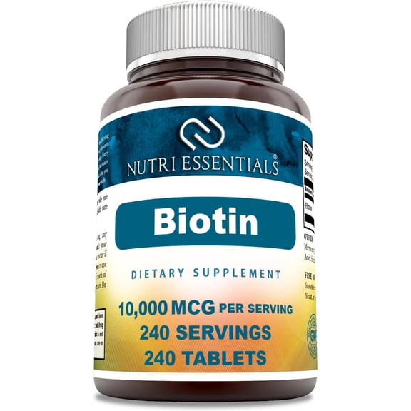 Nutri Essentials Biotin 10000mcg Per Serving 240 Tablets Supplement | Vitamin B7 | Non-GMO | Gluten Free