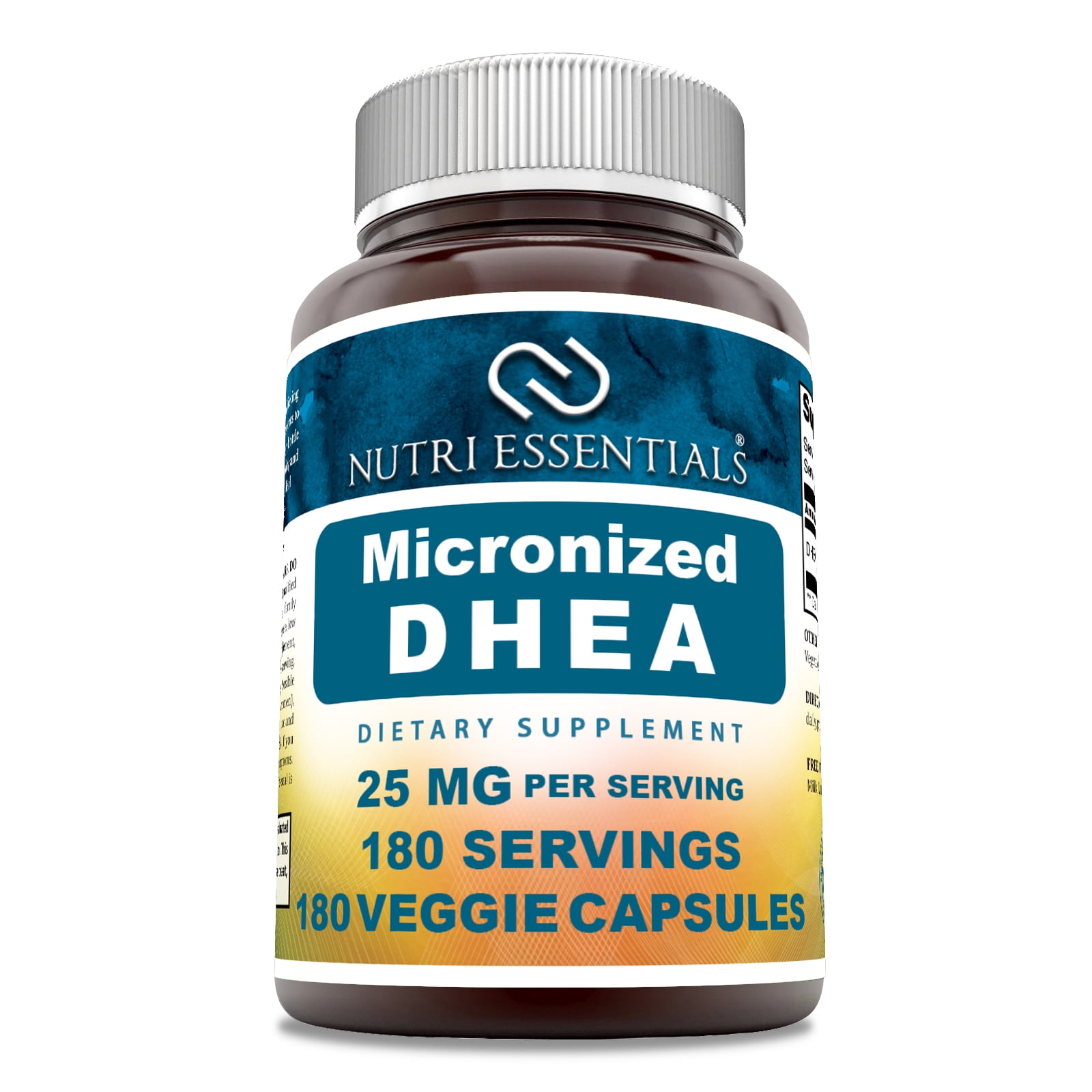 Nutri Essentials Micronized DHEA 25mg 180 Veggie Capsules Supplement NonGMO Gluten Free