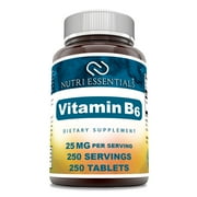 Nutri Essentials Vitamin B6 Pyridoxine 25mg 250 Tablets Supplement | Non GMO | Gluten Free | Made in USA