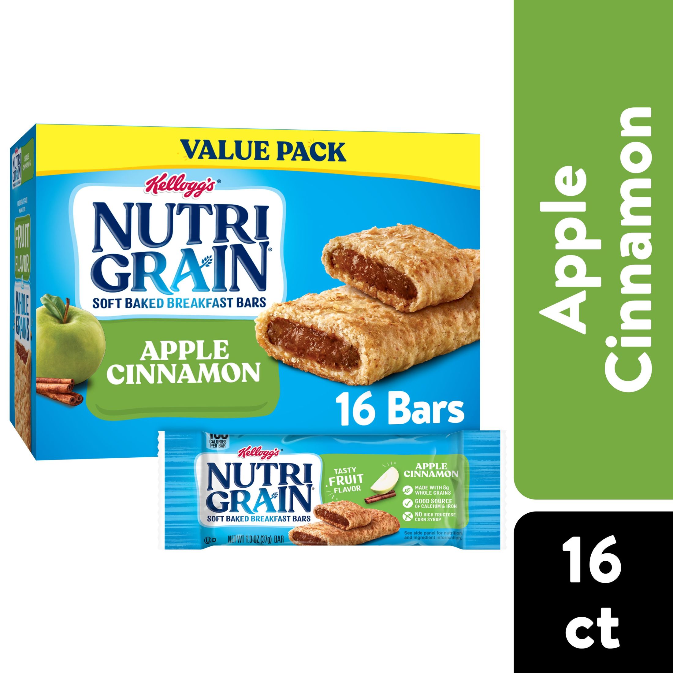 Great Value Fruit & Grain Cereal Bars Apple Cinnamon, 10.4 oz, 8 Count ...
