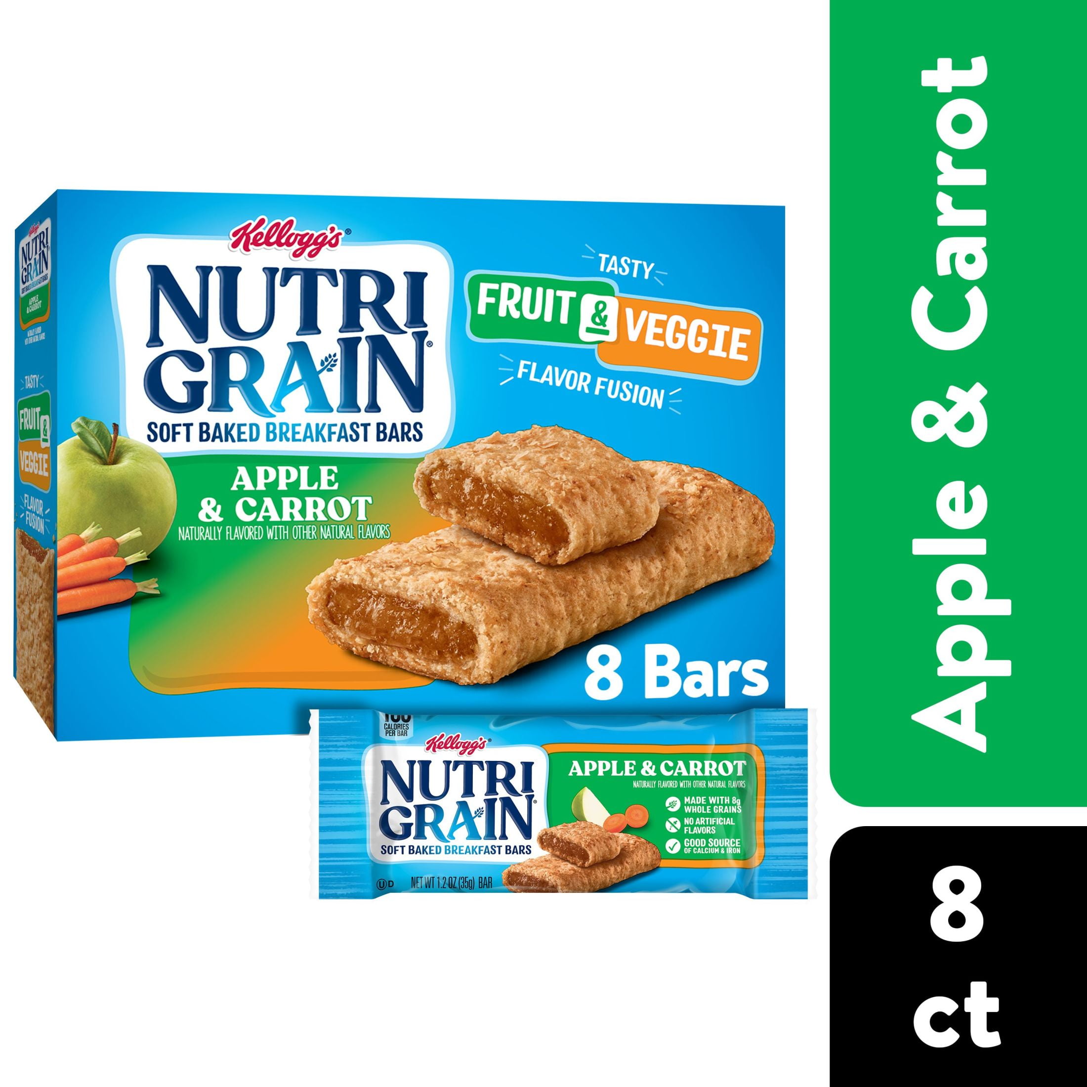 NutriGrain Apple and Carrot Chewy Soft Baked Breakfast Bars, Peanut