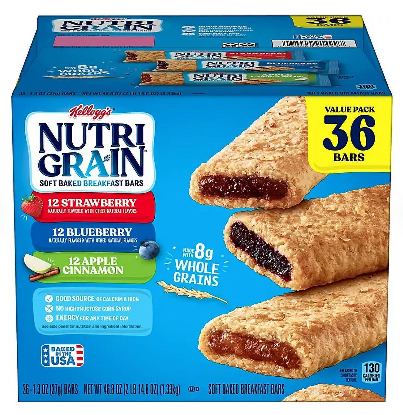 Kellogg's Nutri-Grain Variety Pack Chewy Bars, 36 Count, 1.3 oz.