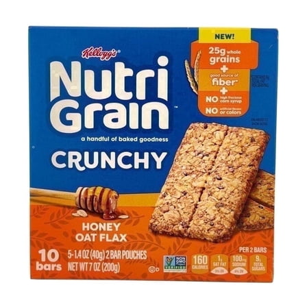 Kellogg's Nutri-Grain Crunchy Honey Oat Flax Breakfast Bars, 10 Bars, 7 Oz