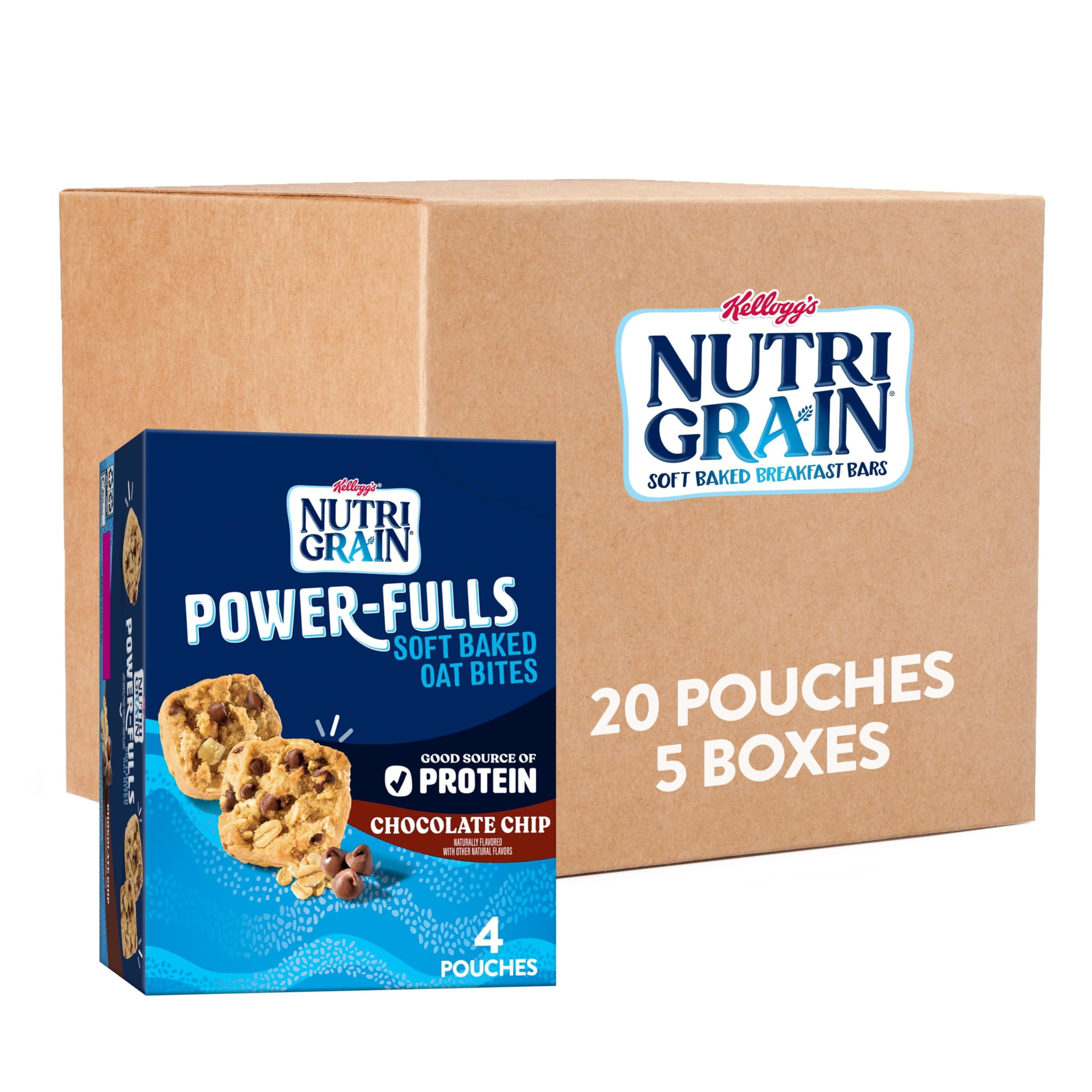 NutriGrain PowerFulls Soft Baked MSF2 Oat Bites, Protein Snacks, Whole Grain, Chocolate Chip