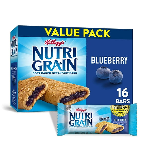 Nutri-Grain, Soft Baked Breakfast Bars, Blueberry, Made with Whole Grain, Value Pack, 20.8 oz (16 Count)