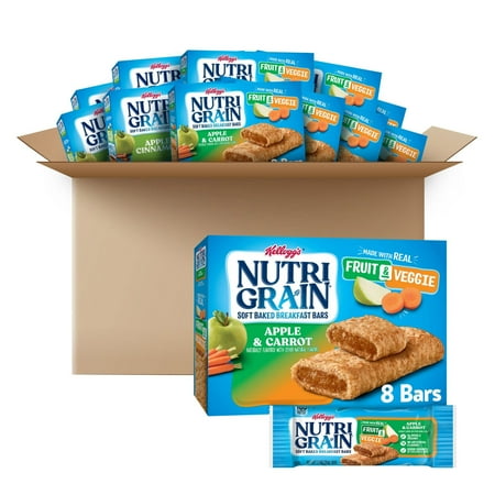 Nutri-Grain Soft Baked Breakfast Bars, Made With Whole Grains, Kids Snacks, Apple And Carrot (12 Boxes, 96 Bars)