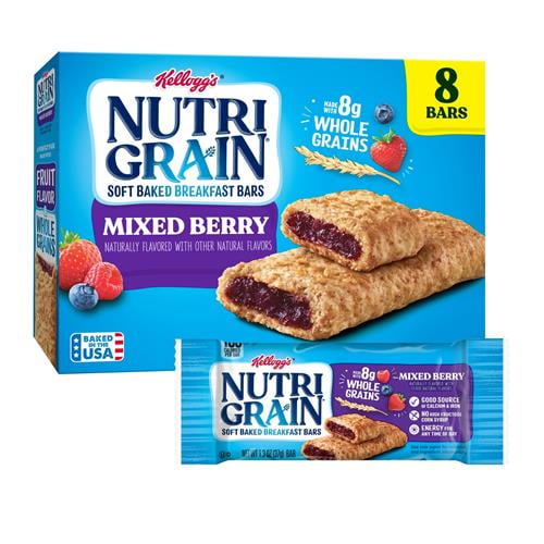 Nutri-Grain Soft Baked Breakfast Bars, Made With Whole Grains, Kids Snacks, Mixed Berry, 10.4Oz Box (8 Bars) - Pack of 2
