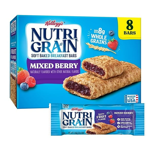 NutriGrain Soft Baked Breakfast Bars Mixed Berry, 1.3 Oz, 8 Ct