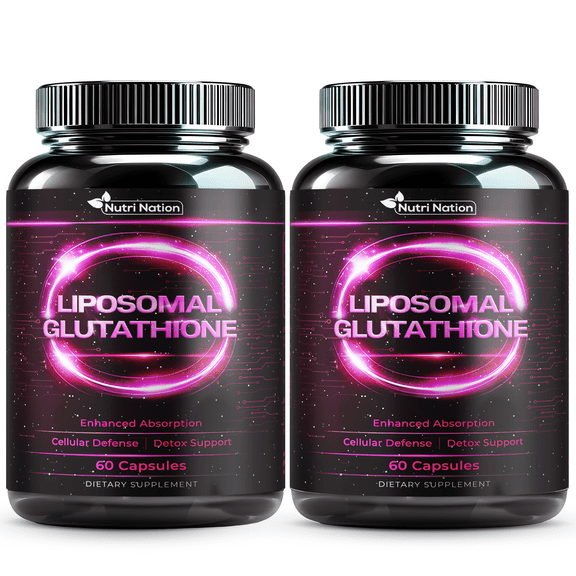 Nutri Nation Liposomal Glutathione Supplement Capsules 500mg, 120 count, 2 Bottles Enhanced Absorption, Detox, Immunity, Anti-Aging Support