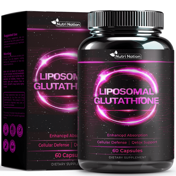 Nutri Nation Liposomal Glutathione Supplement Capsules 500mg, Enhanced Absorption, Detox, Immunity, Anti-Aging Support, 60 Count