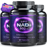 Nutri Nation Liposomal NAD+ Supplement 500 mg per Serving, Enhanced Absorption Capsules, 180 Count 3 x 60, Cellular Energy & Healthy Aging