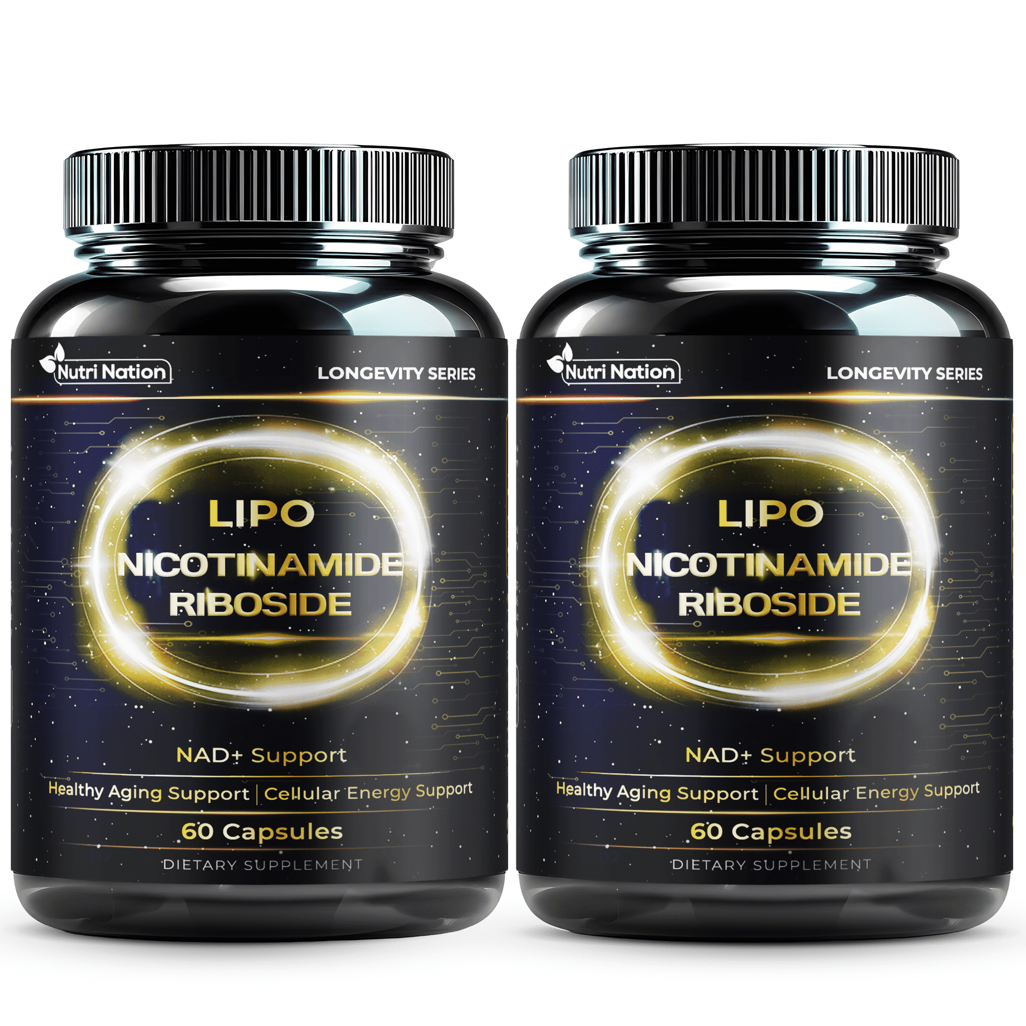 Nutri Nation Liposomal NAD Supplement Nicotinamide Riboside 500mg 120 ct, Energy and General Wellness 2 Bottle Bundle