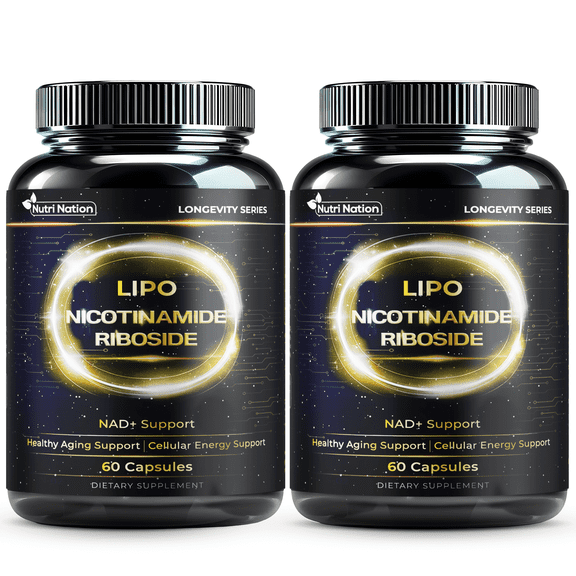 Nutri Nation Liposomal NAD Supplement Nicotinamide Riboside 500mg 120 ct, Energy and General Wellness 2 Bottle Bundle