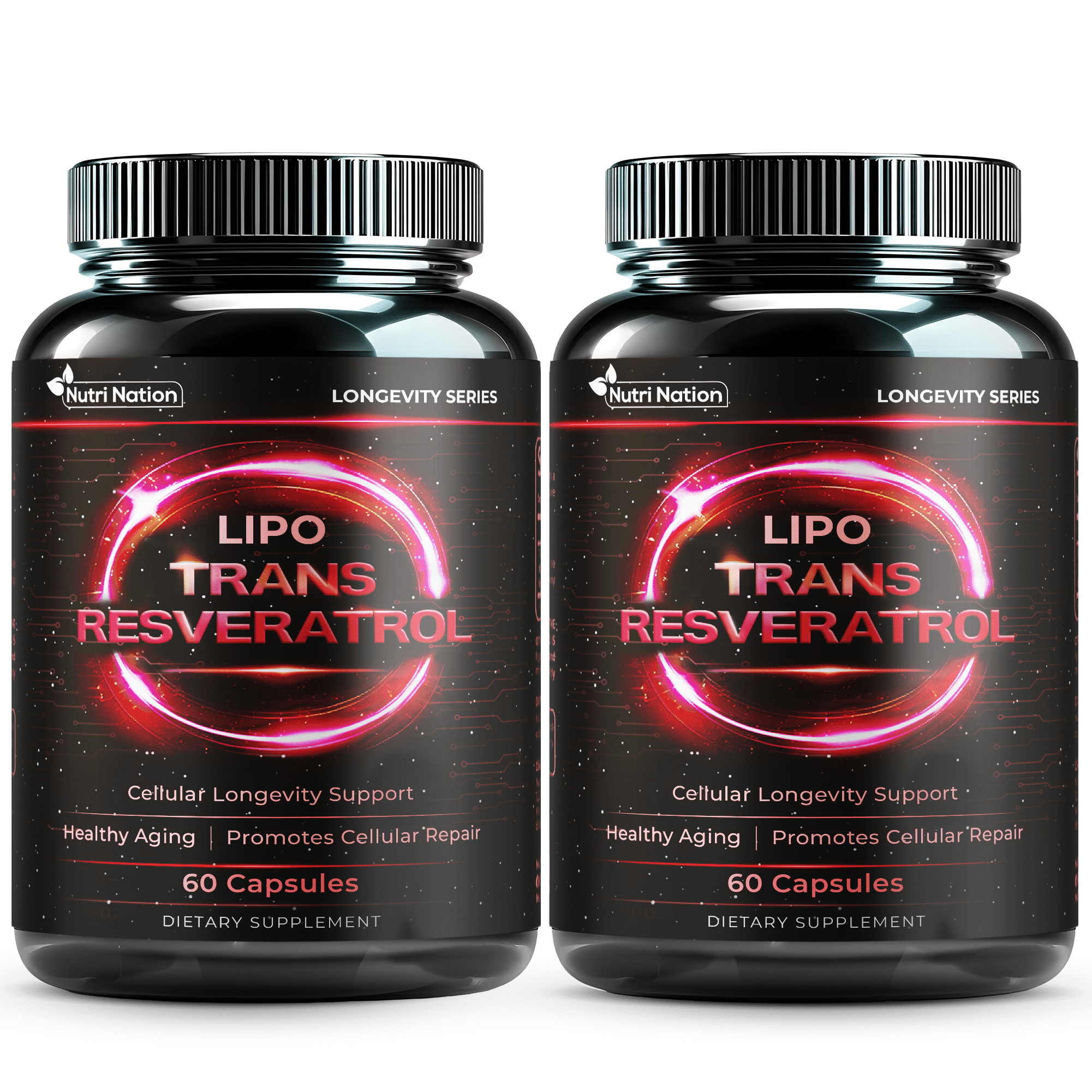 Nutri Nation Liposomal Trans-Resveratrol 500 mg 120 Capsules Antioxidant Supplement for Heart and Cellular Health Healthy Aging Immune System Support 2 Bottles