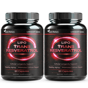 Nutri Nation Liposomal Trans-Resveratrol 500 mg 120 Capsules Antioxidant Supplement for Heart and Cellular Health Healthy Aging Immune System Support 2 Bottles