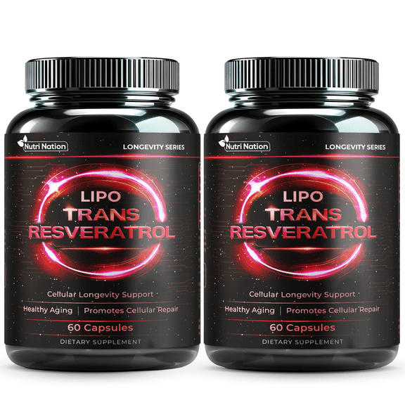 Nutri Nation Liposomal Trans-Resveratrol 500 mg 120 Capsules Antioxidant Supplement for Heart and Cellular Health Healthy Aging Immune System Support 2 Bottles