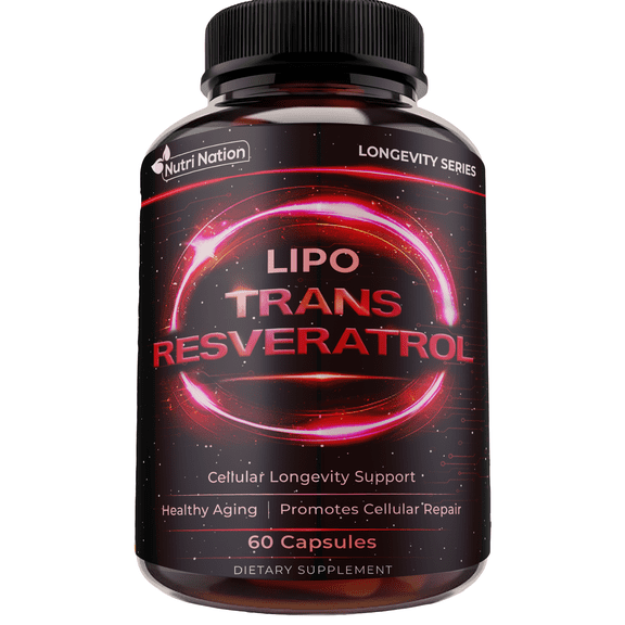 Nutri Nation Liposomal Trans-Resveratrol 500 mg 60 Capsules Antioxidant Supplement for Heart and Cellular Health Healthy Aging Immune System Support