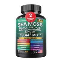 Nutri Nation Sea Moss Capsules,  120 Count with Black Seed Oil Ashwagandha Burdock Root Supplement