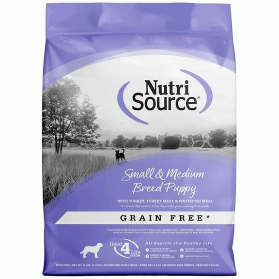NutriSource Grain Free Small & Medium Breed Puppy with Turkey, Turkey Meal & Whitefish Meal Dog Food 12 lb