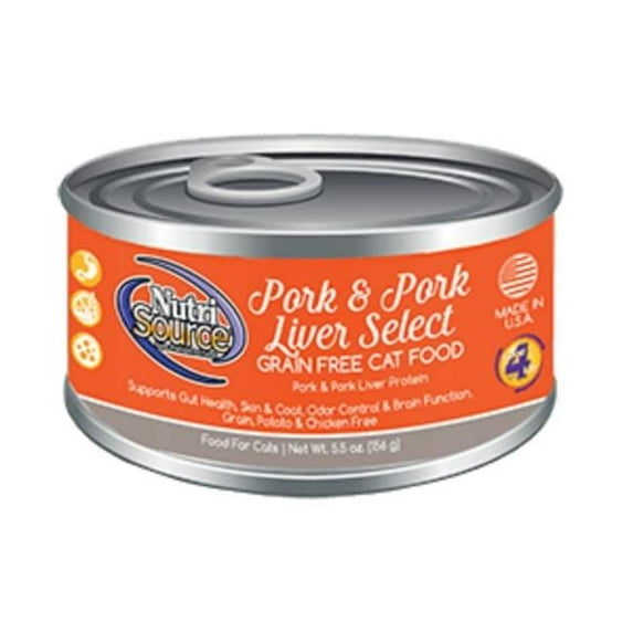 Nutri Source 124253 5.5 oz Pork & Pork Liver Select Grain Free Canned Cat Food