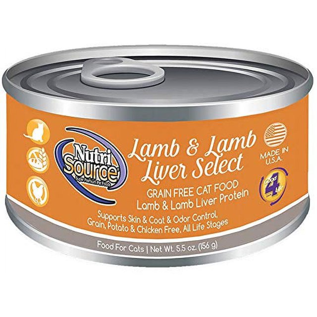 Nutri Source Grain Free Lamb & Lamb Liver Select Canned Cat Food 12/5.5