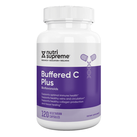 Nutri Supreme Buffered C Plus with Bioflavonoids, Buffered Vitamin C 500 mg, Citrus Bioflavonoids, Lemon Extract & Quercetin Phytosome, Gentle Vitamin C Formula, 120 Vegetarian Capsules