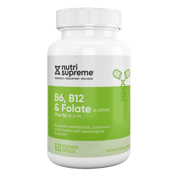 Nutri Supreme B6, B12 & Folate (5-MTHF) with Methylfolate, Methylcobalamin B12 & Riboflavin-5-Phosphate, Active B Vitamin Formula, 60 Vegetarian Capsules