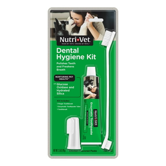 Nutri-Vet Dental Hygiene Kit for Dogs with Toothbrush, Finger Toothbrush and Enzymatic Toothpaste, 2.5 oz
