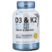 Nutri Vitamin D3 & K2, Magnesium Glycinate, 120 Vegan Capsules