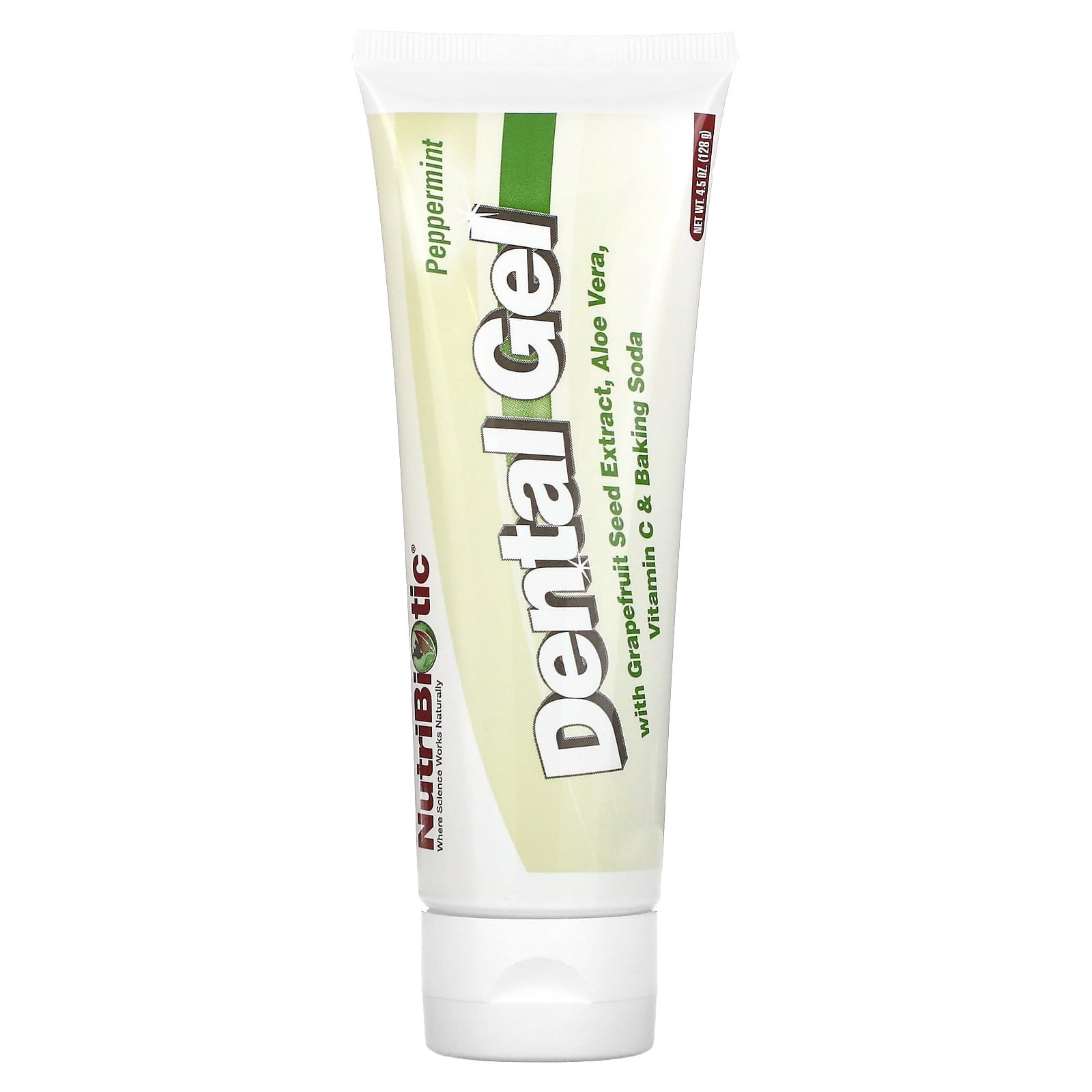 NutriBiotic Dental Gel, Golden Peppermint, 4.5 Oz with GSE, Aloe, Vitamin C & Baking Soda