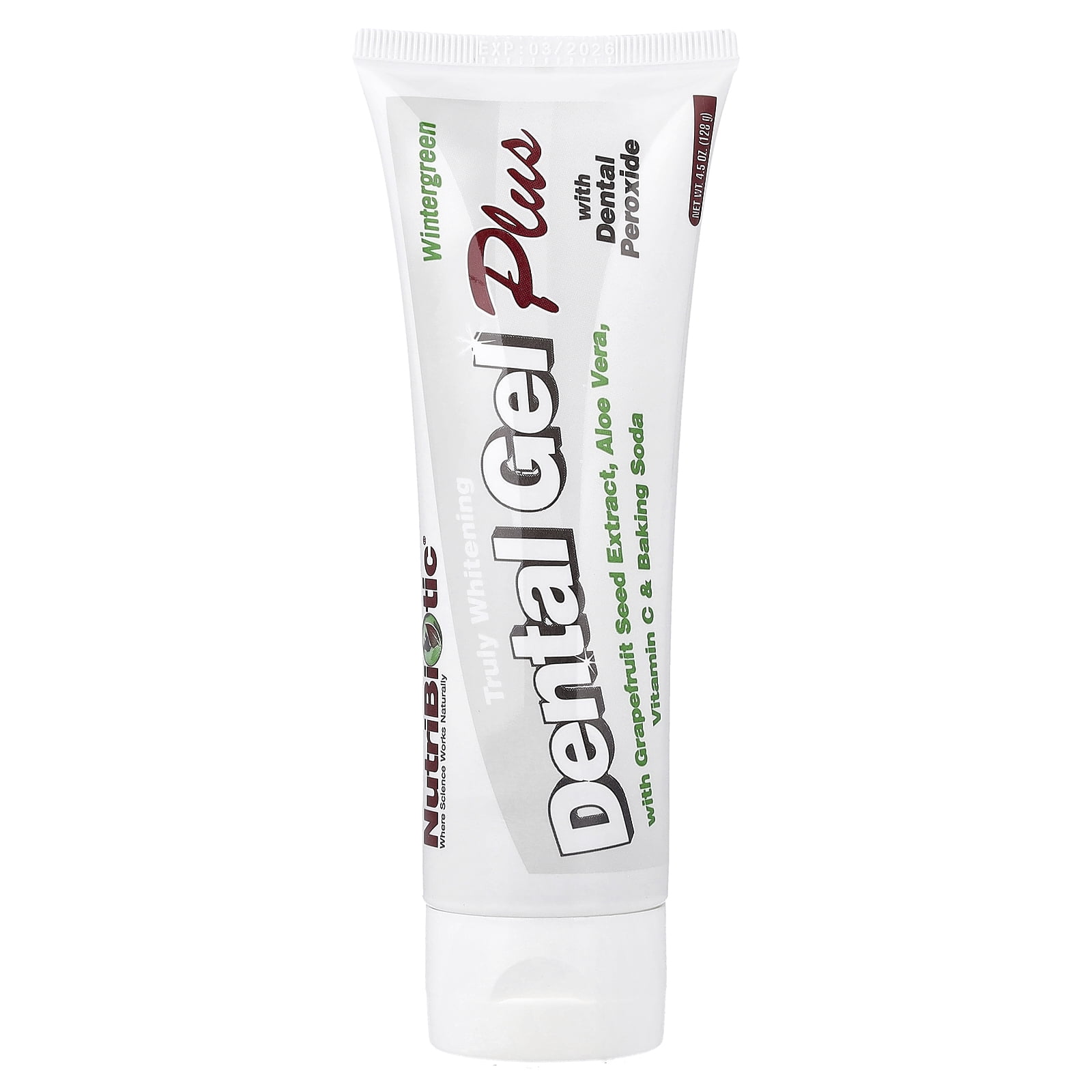 NutriBiotic Dental Gel Plus, Truly Whitening, Wintergreen, 4.5 Oz with GSE & Dental Peroxide