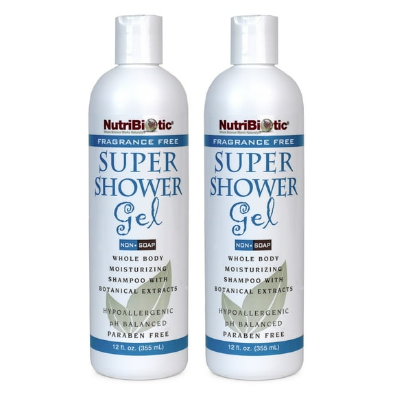 NutriBiotic Fragrance-Free Super Shower Gel, 12 Oz Twin Pack