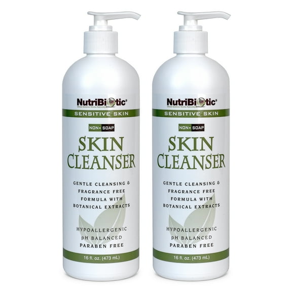 NutriBiotic Sensitive Skin NonSoap Skin Cleanser, 16 Oz Twin Pack with GSE (Citricidal)