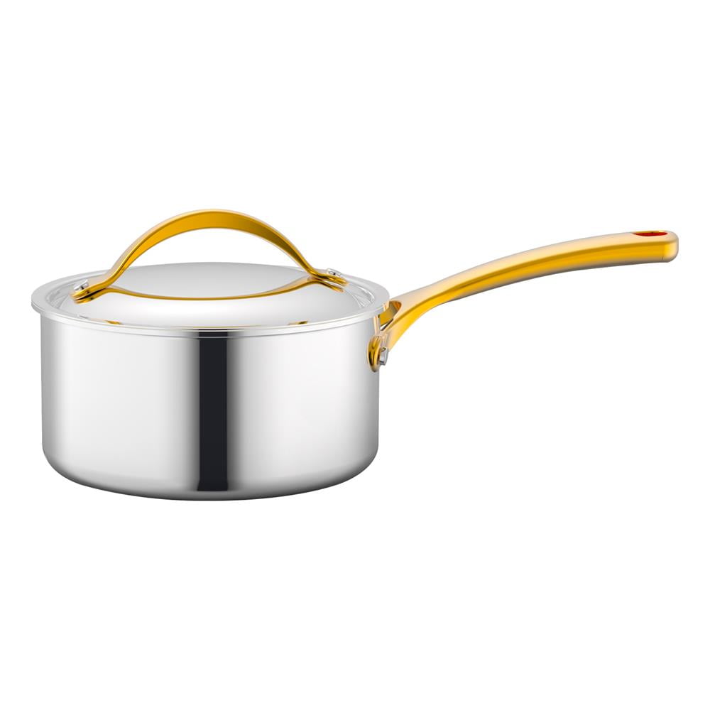1.5 Quart Stainless Steel Saucepan with Golden Handles
