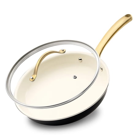 NutriChef 10" Black Nonstick Frying Pan W/ Golden Silicone Handle
