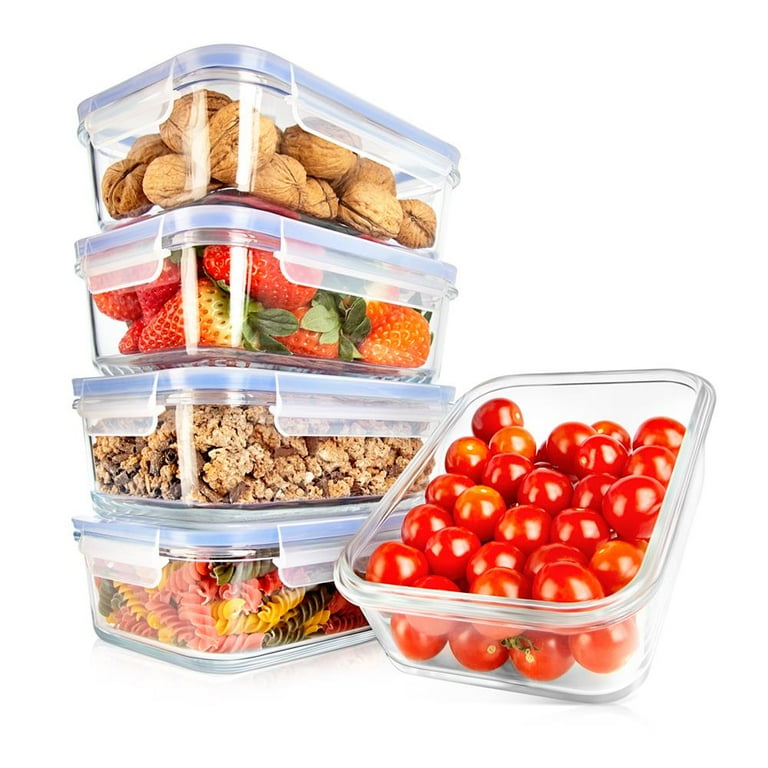 NutriChef 10-Piece Glass Food Containers Stackable Superior Glass Meal-Prep  Storage, (Blue)