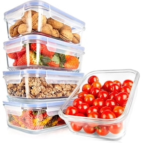 NutriChef 10-Piece Glass Food Containers Stackable Superior Glass Meal-Prep Storage, (Blue)