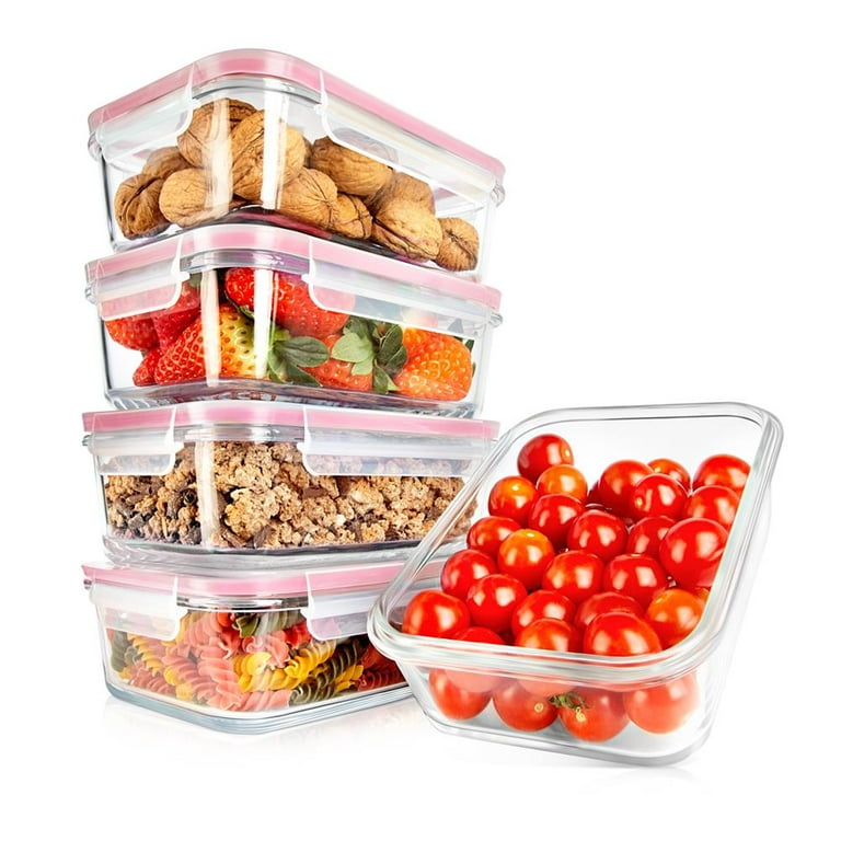 NutriChef 24 Piece Superior Glass Food Storage Set, Locking Hinge Red Lids  