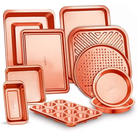 NutriChef 10-Piece Kitchen Oven Baking Pans - Carbon Steel Bakeware Set with Non-stick Gray Coating