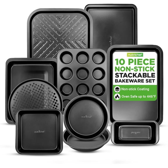 NutriChef 10 Piece Non-stick Bakeware Set - Carbon Steel Baking Tray Set
