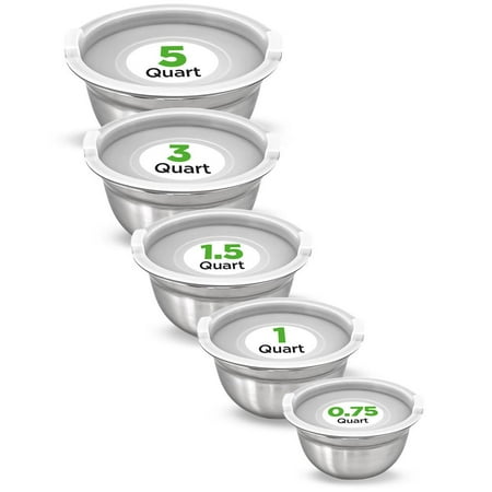 5 Pcs. Stainless Steel Kitchen Mixing Bowls - Food Mixing Bowl Set with Translucent Lids